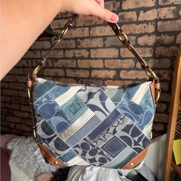 Coach Handbags - Vintage Y2K Coach Carly Blue Denim Patchwork Shoulder Bag 12215